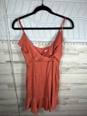 Everly Coral Ruffle V-Neck Spaghetti Strap Mini Dress Size S